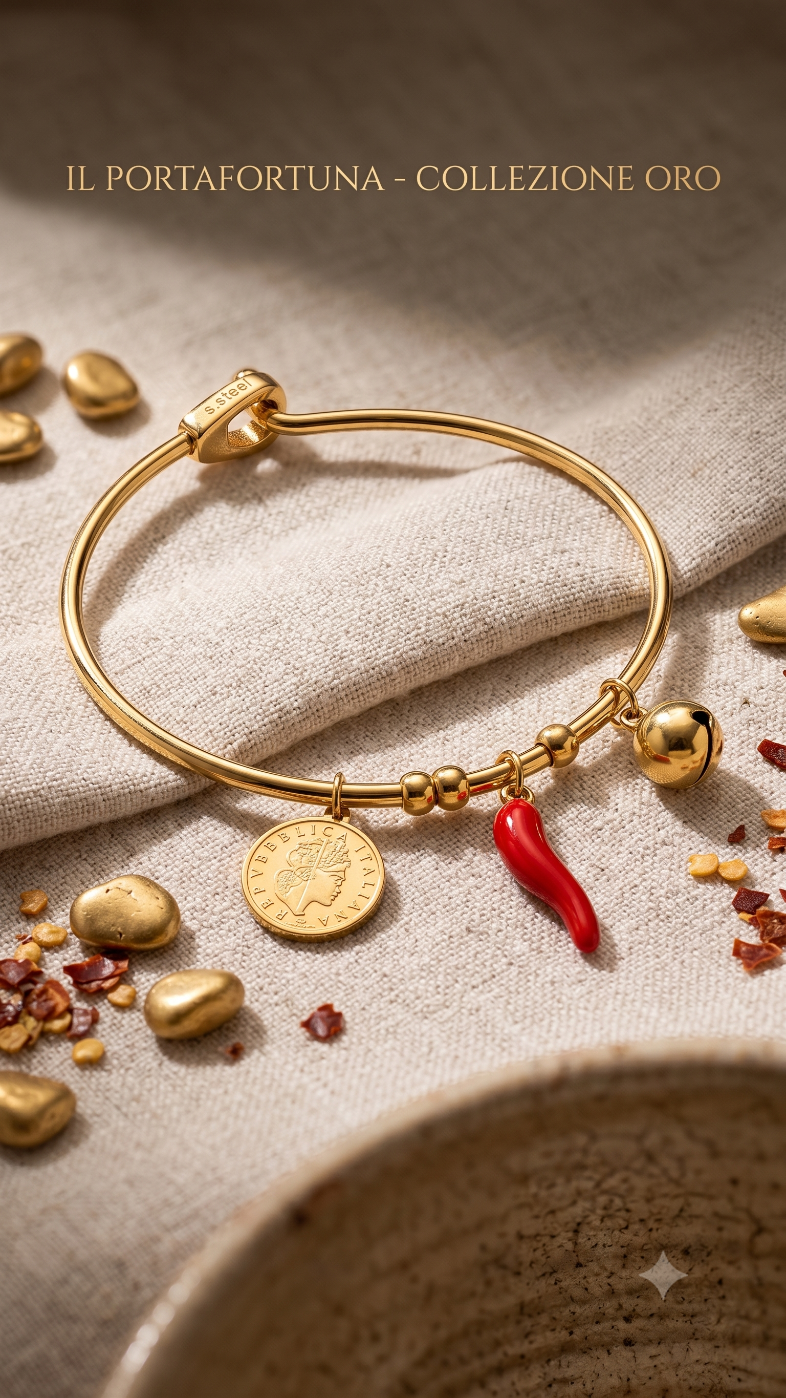 Bracciale rigido portafortuna gold