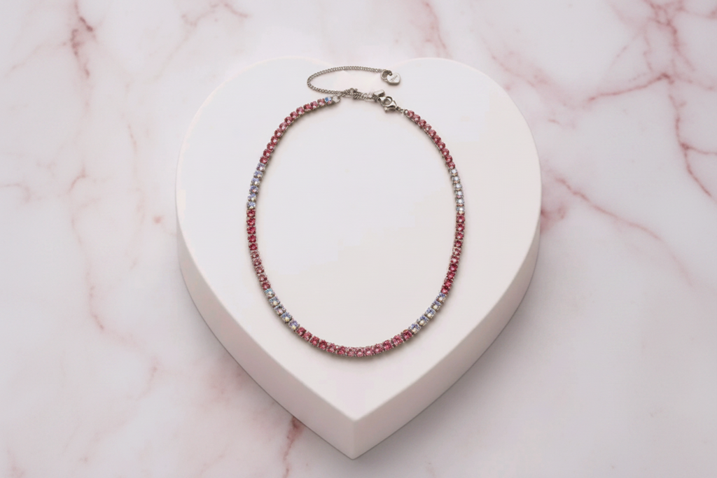 Collana tennis rosa e aurora boreale (silver)