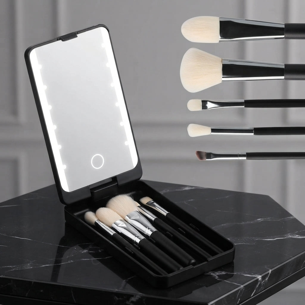 Set di pennelli con specchio led