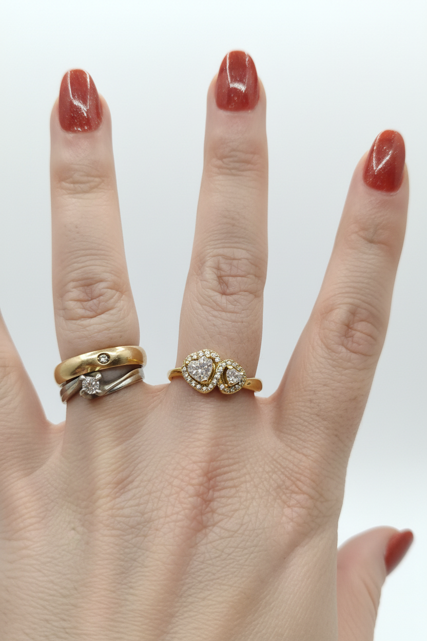Anello doppio cuore cristallo