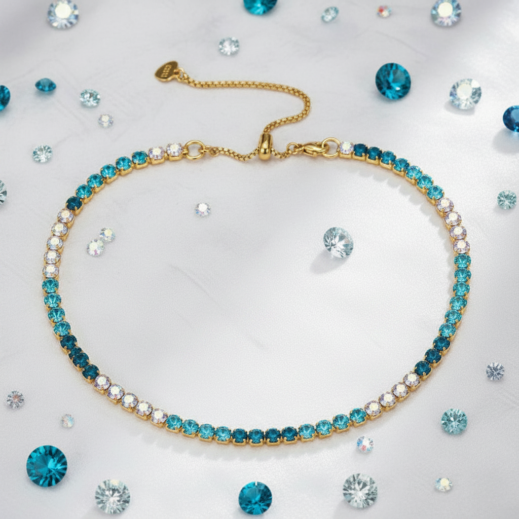 Collana tennis azzurro e aurora boreale (Gold)
