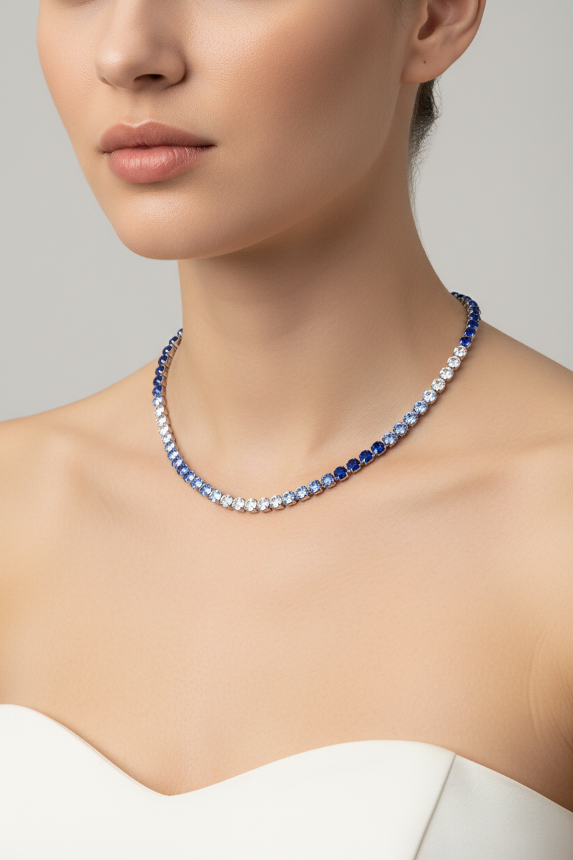 Collana tennis blu e aurora boreale