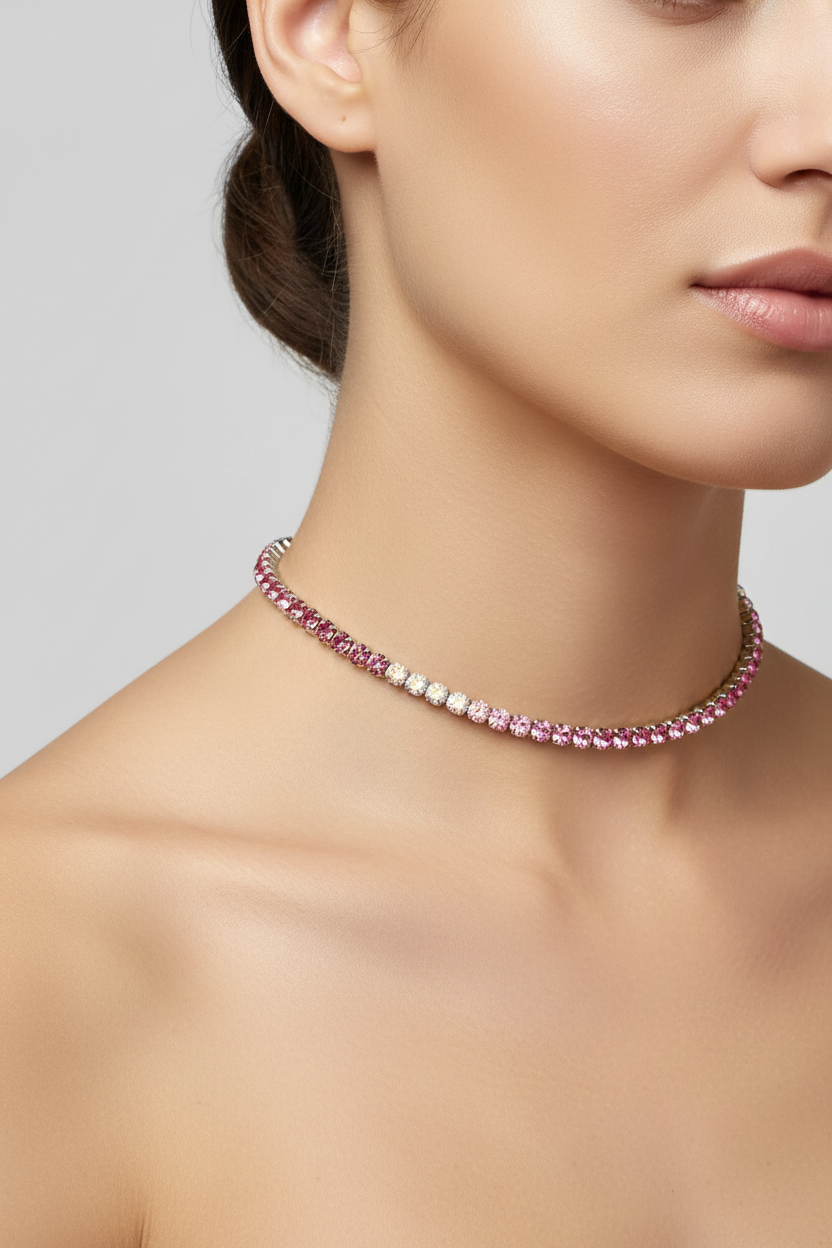 Collana tennis rosa e aurora boreale (silver)