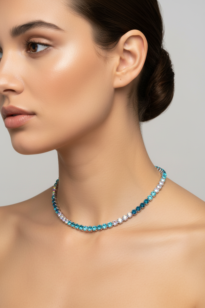 Collana tennis azzurro e aurora boreale (silver)