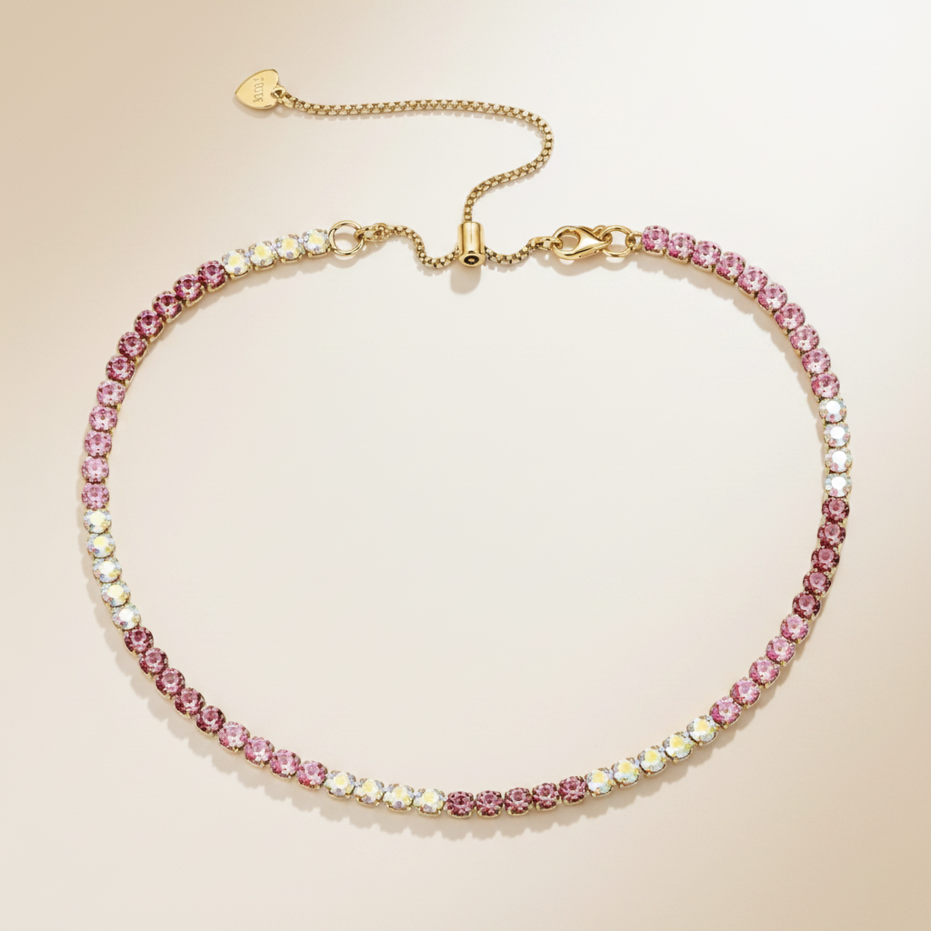 Collana tennis rosa e aurora boreale