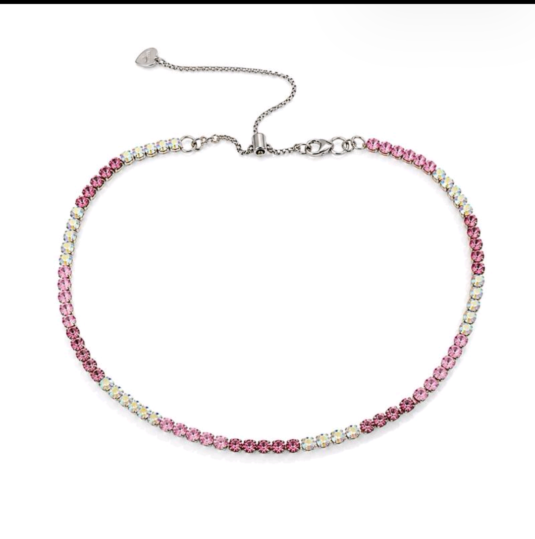 Collana tennis rosa e aurora boreale (silver)
